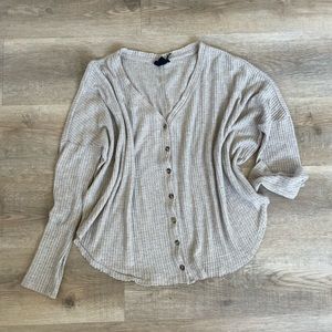 urban outfitters jojo oversized waffle knit button front top